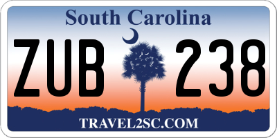 SC license plate ZUB238
