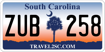 SC license plate ZUB258