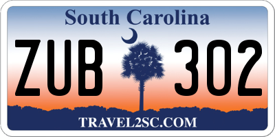 SC license plate ZUB302