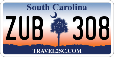 SC license plate ZUB308
