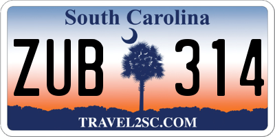 SC license plate ZUB314