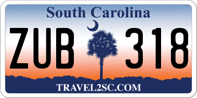 SC license plate ZUB318