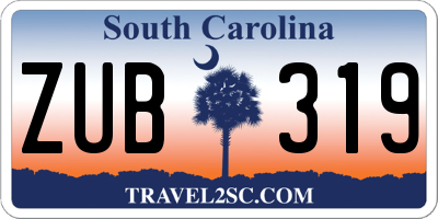 SC license plate ZUB319