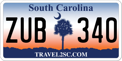 SC license plate ZUB340