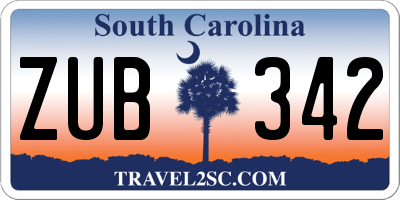 SC license plate ZUB342