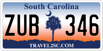 SC license plate ZUB346