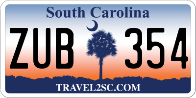 SC license plate ZUB354