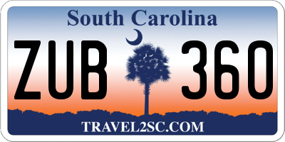 SC license plate ZUB360