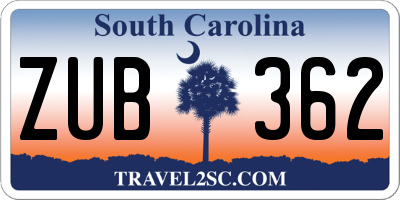 SC license plate ZUB362