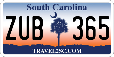SC license plate ZUB365