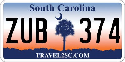SC license plate ZUB374