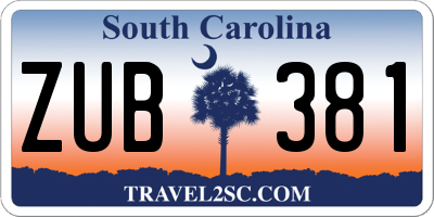SC license plate ZUB381