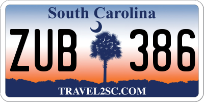 SC license plate ZUB386