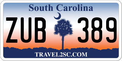 SC license plate ZUB389