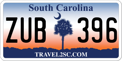 SC license plate ZUB396