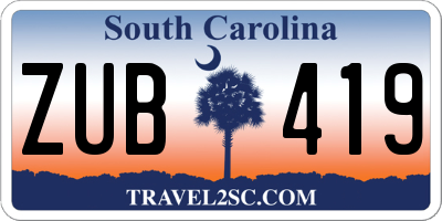 SC license plate ZUB419
