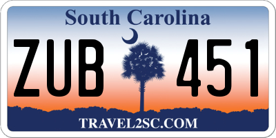 SC license plate ZUB451