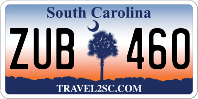 SC license plate ZUB460