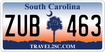 SC license plate ZUB463