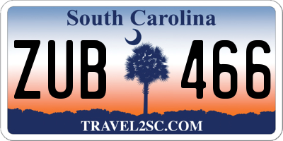 SC license plate ZUB466