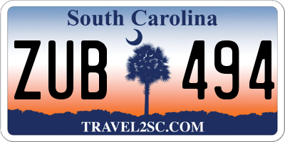 SC license plate ZUB494