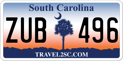 SC license plate ZUB496