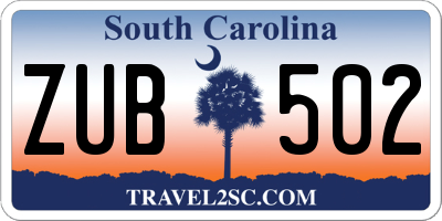 SC license plate ZUB502