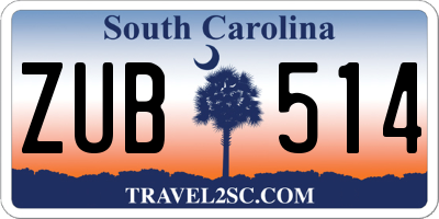 SC license plate ZUB514