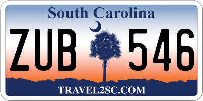 SC license plate ZUB546