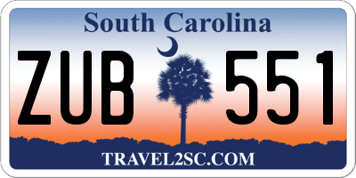 SC license plate ZUB551