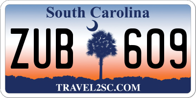 SC license plate ZUB609
