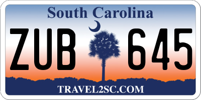 SC license plate ZUB645