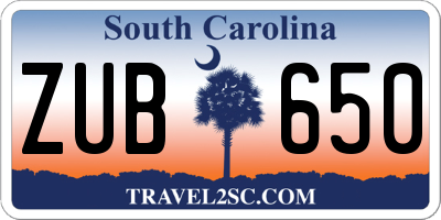SC license plate ZUB650