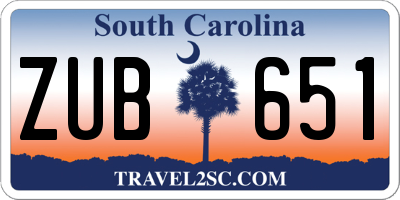 SC license plate ZUB651