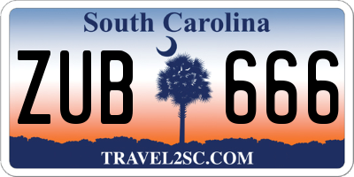 SC license plate ZUB666