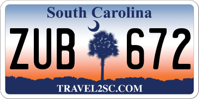 SC license plate ZUB672