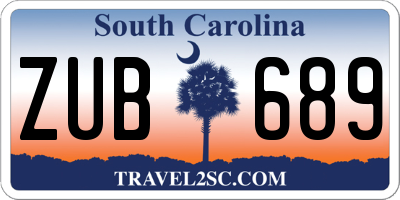 SC license plate ZUB689