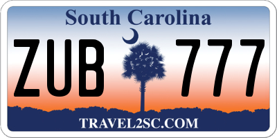 SC license plate ZUB777