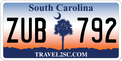 SC license plate ZUB792