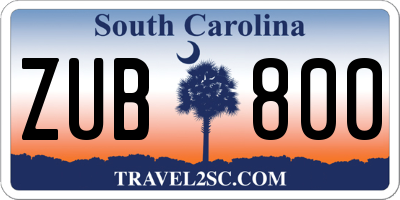 SC license plate ZUB800