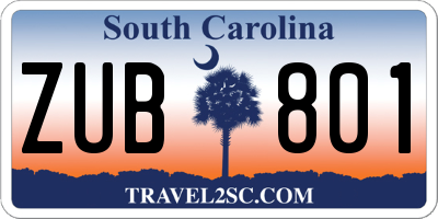 SC license plate ZUB801