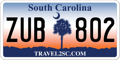 SC license plate ZUB802