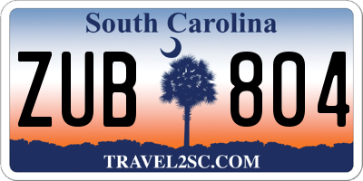 SC license plate ZUB804