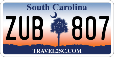 SC license plate ZUB807