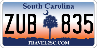 SC license plate ZUB835