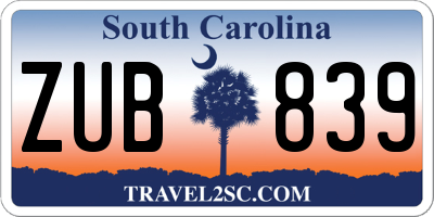 SC license plate ZUB839