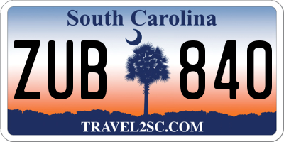 SC license plate ZUB840