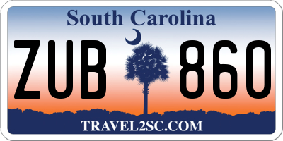 SC license plate ZUB860