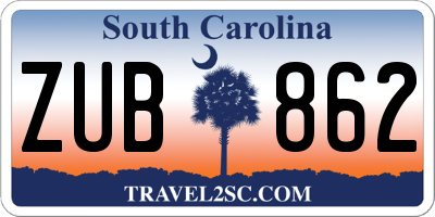 SC license plate ZUB862