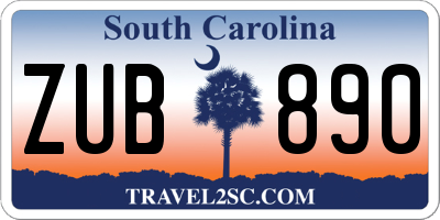 SC license plate ZUB890